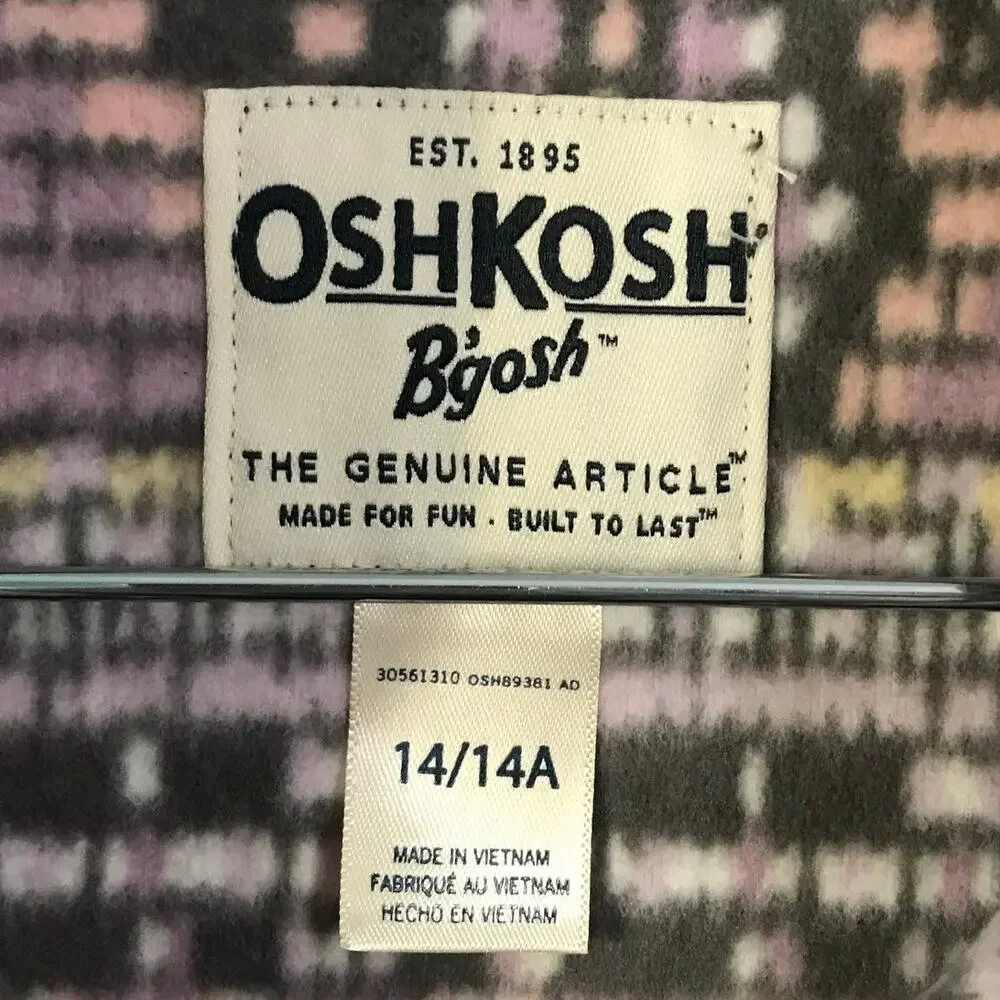 Osh Kosh Top Size 14 Girls Long Sleeve Pullover Quarter Zip Striped Floral Gray